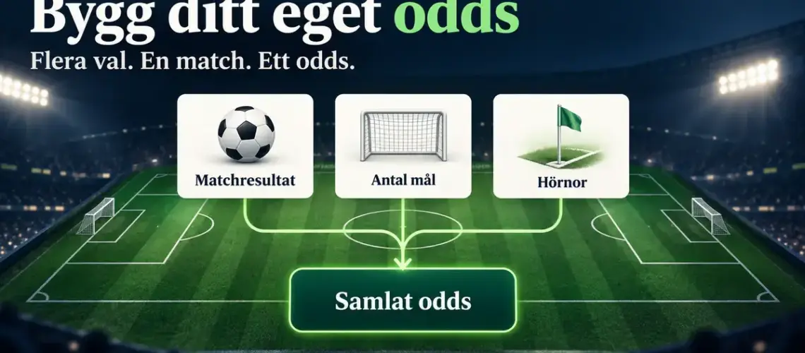 Illustration av hur matchresultat, antal mål och hörnor i samma fotbollsmatch kombineras till ett samlat odds.