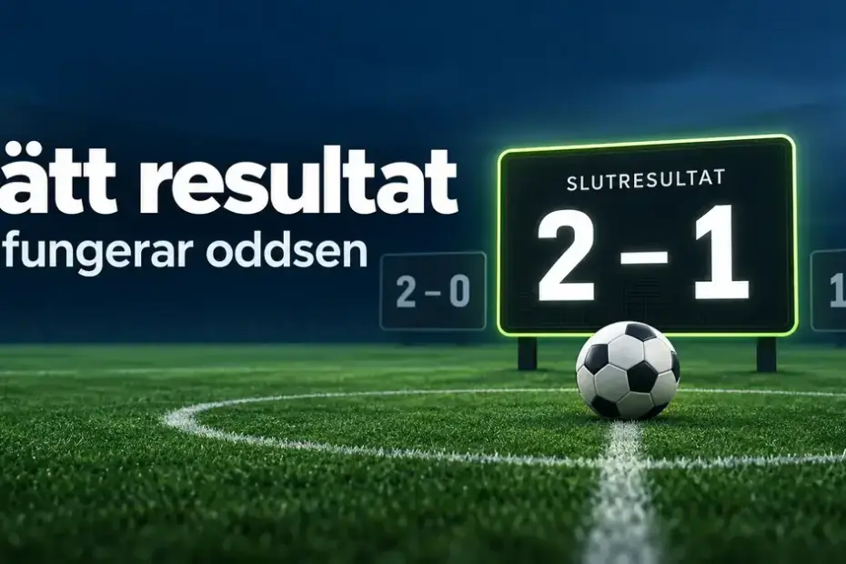 Grafik med texten ”Rätt resultat – Så fungerar oddsen”, en fotboll och en resultattavla som visar 2–1, med 2–0 och 1–1 som alternativa slutresultat.